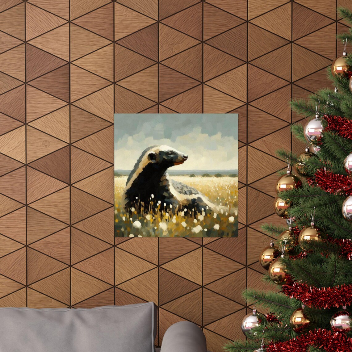 Honey Badger Standing in a Sunlit Wildflower Field Wildlife Poster - Image 5