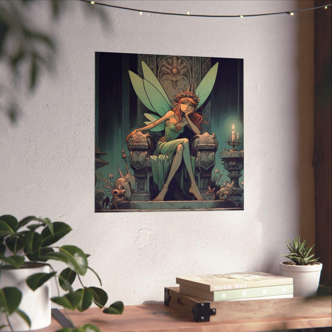 Bored Fairy Queen Resting on a Stone Throne in Candlelight Poster - Image 4