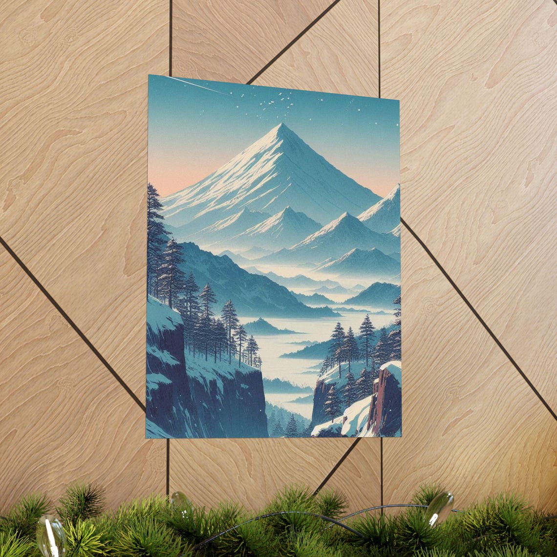 Serene Mountain Landscape Poster Matte Vertical Artwork Home Decor Nature Wall Art Mountain Lovers Gift Minimalist Decor - Image 3