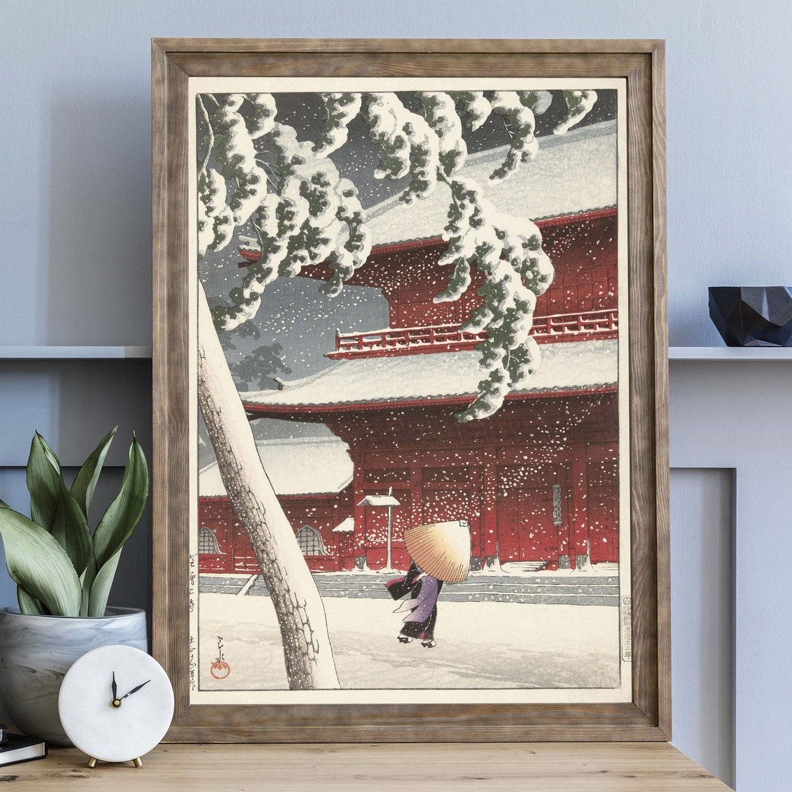 Kawase Hasui Snow At Zojoji Temple Figure With Umbrella Poster - Image 2