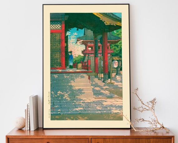 Japanese Temple Poster Vintage Woodblock Art Meguro Fudo Temple By Kawase Hasui Japandi Decor Zen Wall Art