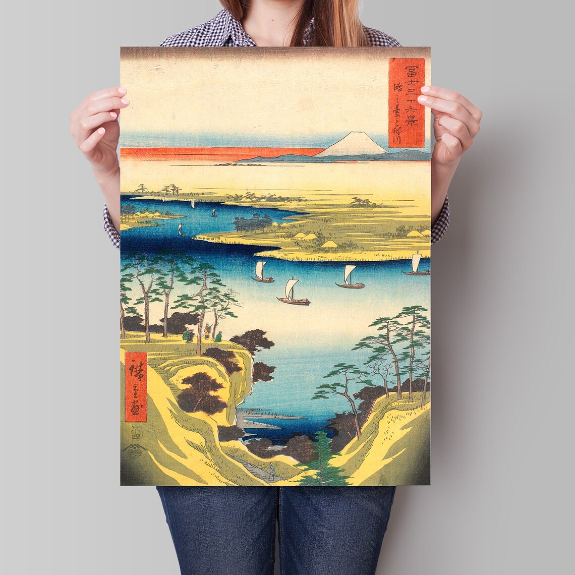 Hiroshige Thirty Six Views Of Mount Fuji Miho Bay Sailboats Poster - Image 4
