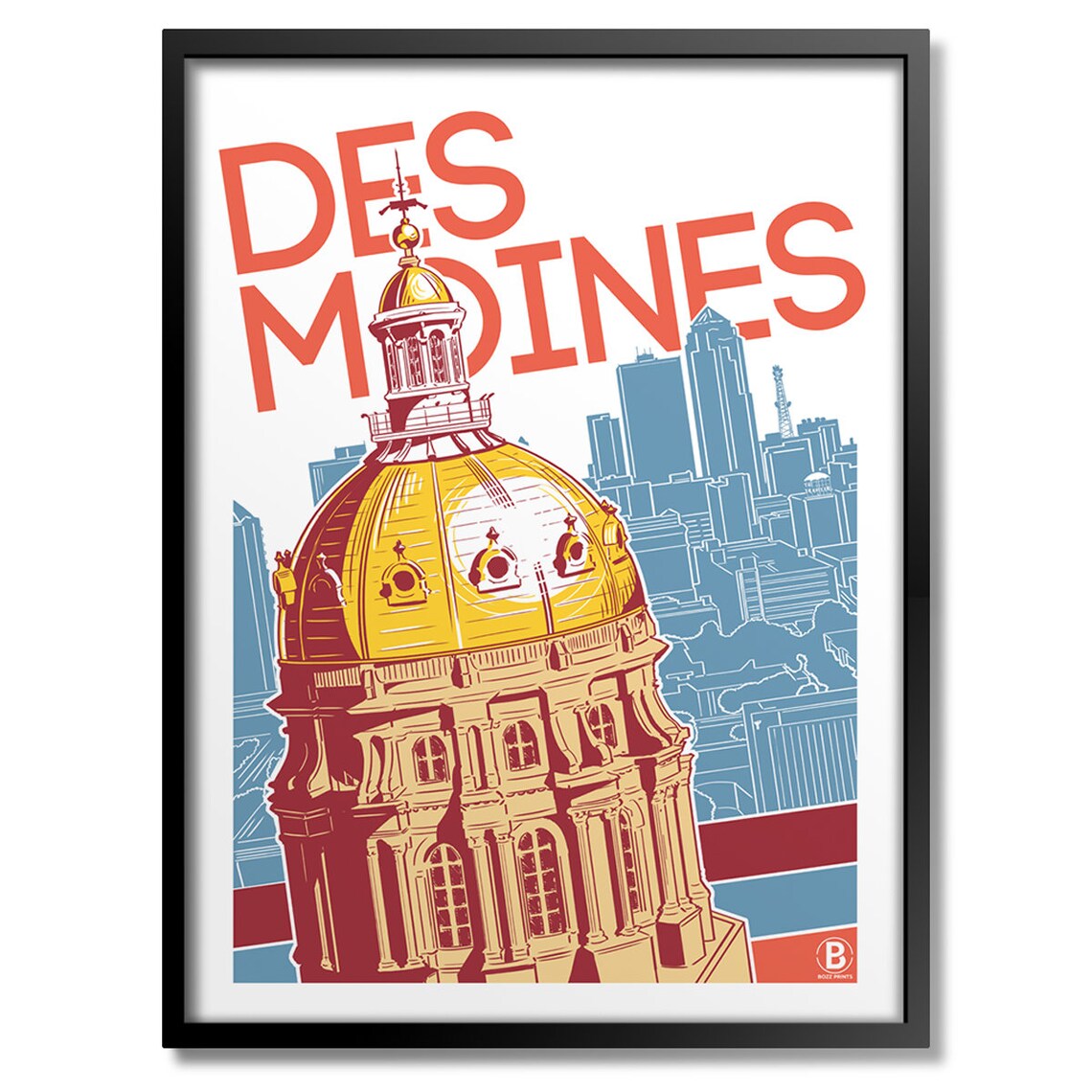 Des Moines Iowa State Capitol Gold Dome Vintage Travel Poster