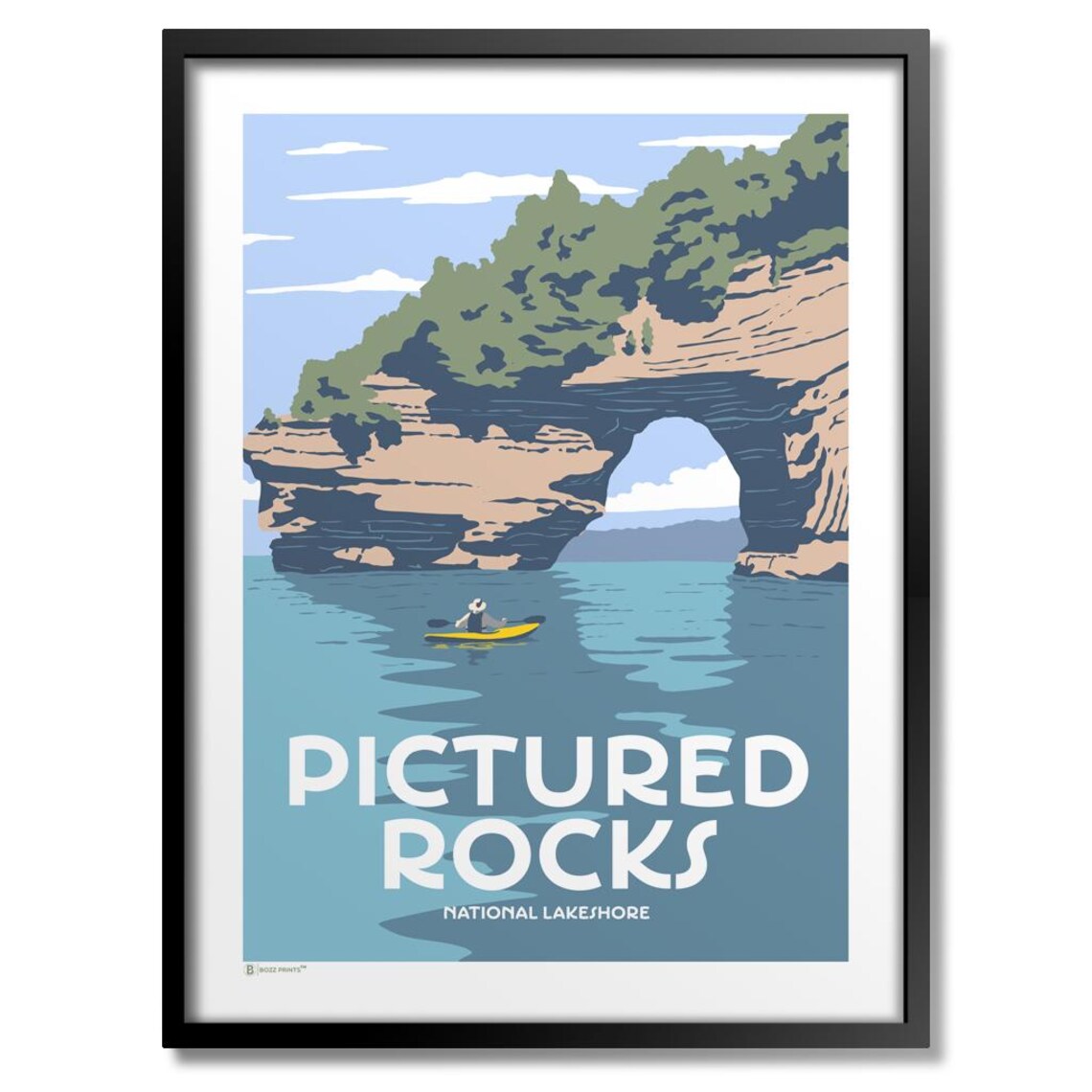 Pictured Rocks National Lakeshore Kayak Arch Vintage Travel Poster