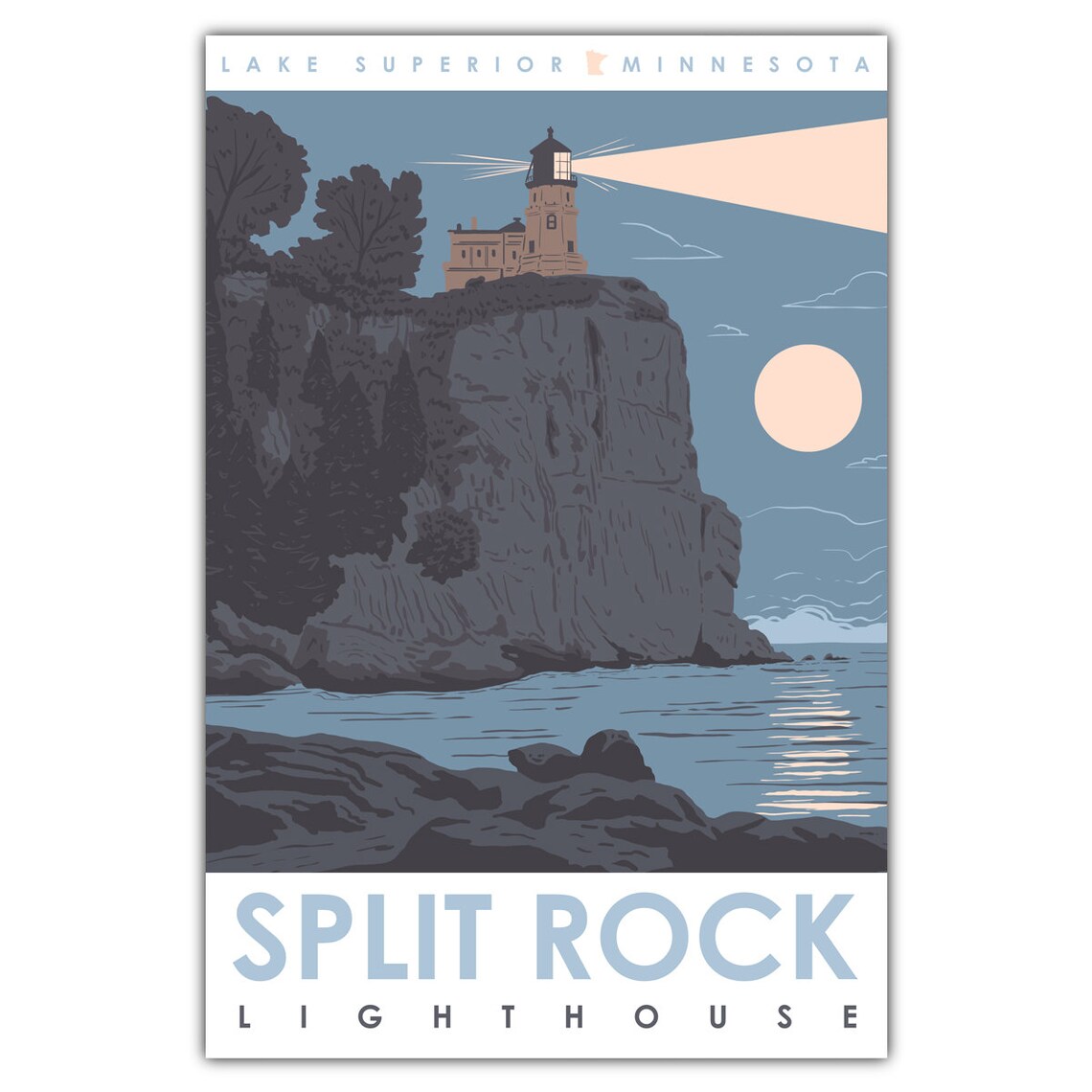 Split Rock Lighthouse Travel Poster, Great Lakes Landmark