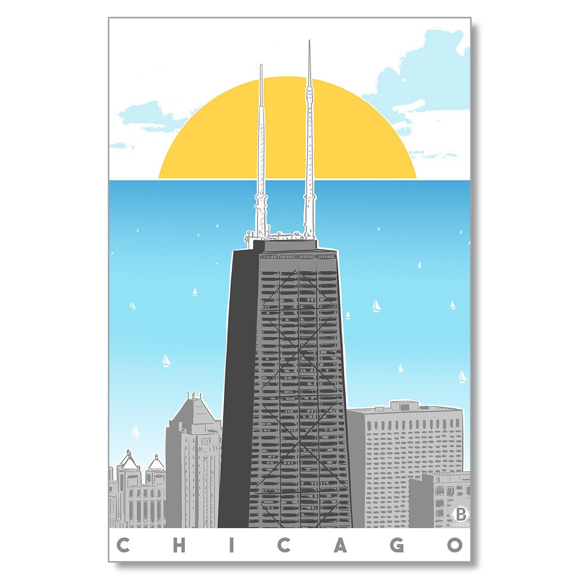 Chicago Lakeview Travel Poster, City Postcard Print