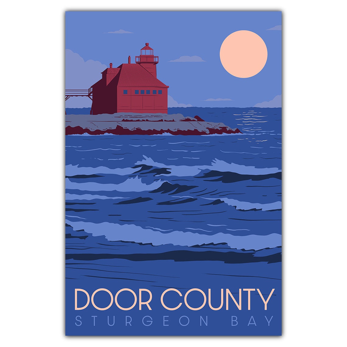 Door County Sturgeon Bay Wisconsin Red Lighthouse Travel Poster