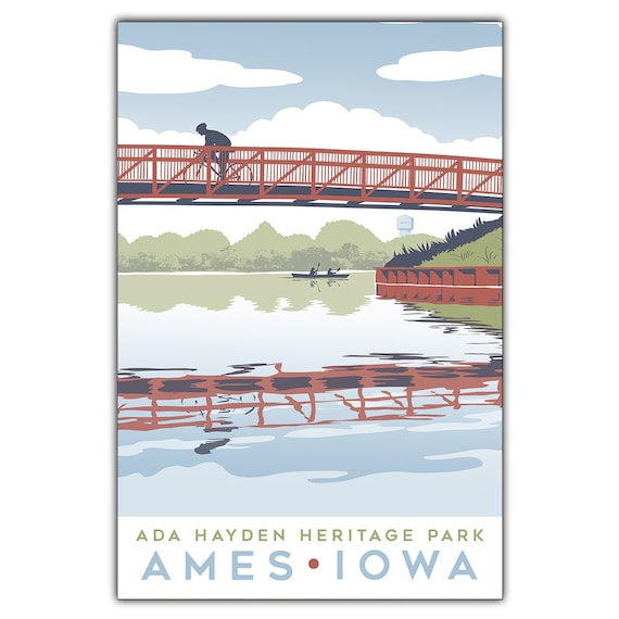 Ada Hayden Heritage Park Ames Iowa Red Bridge Lake Art Poster