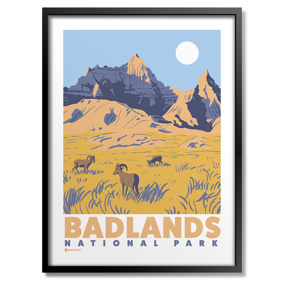 Badlands National Park Bighorn Sheep Sunset Vintage Travel Poster