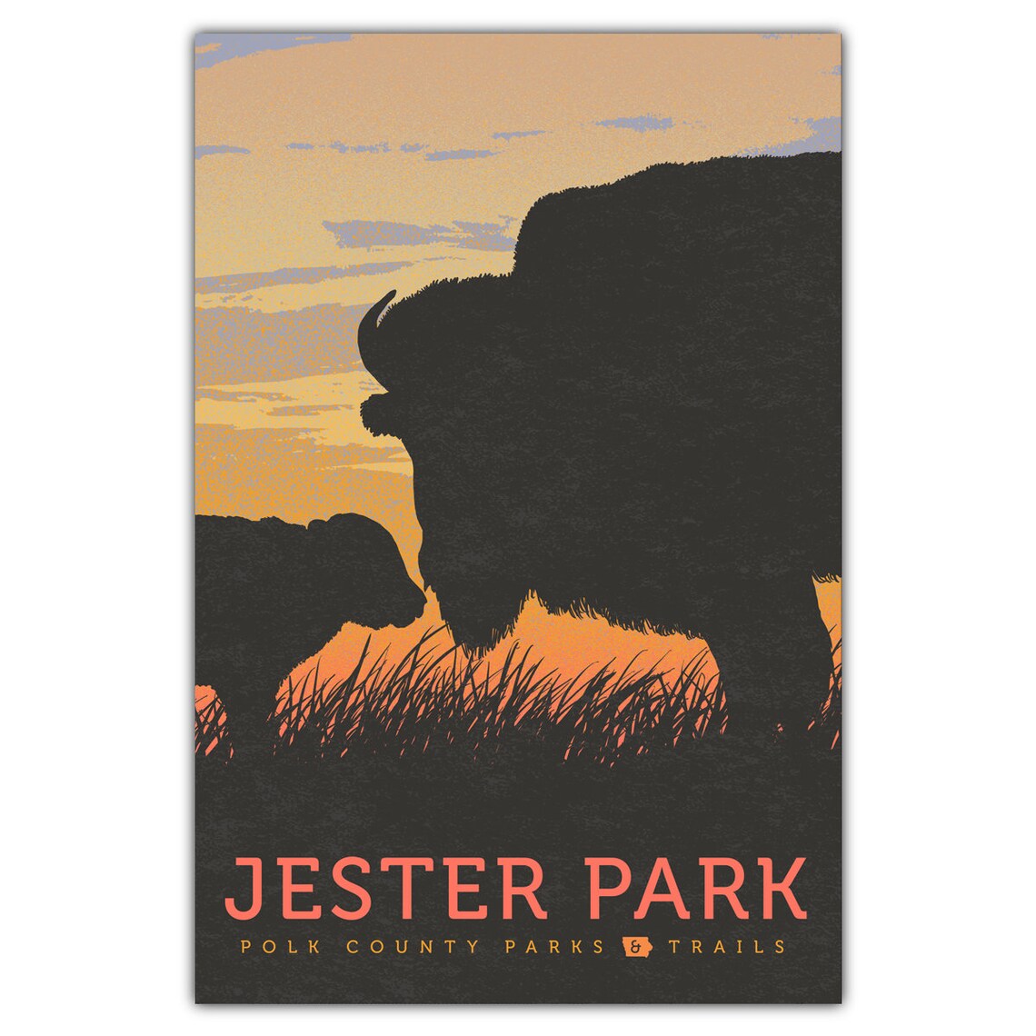 Jester Park Iowa Bison Silhouette Sunset Prairie Wildlife Poster