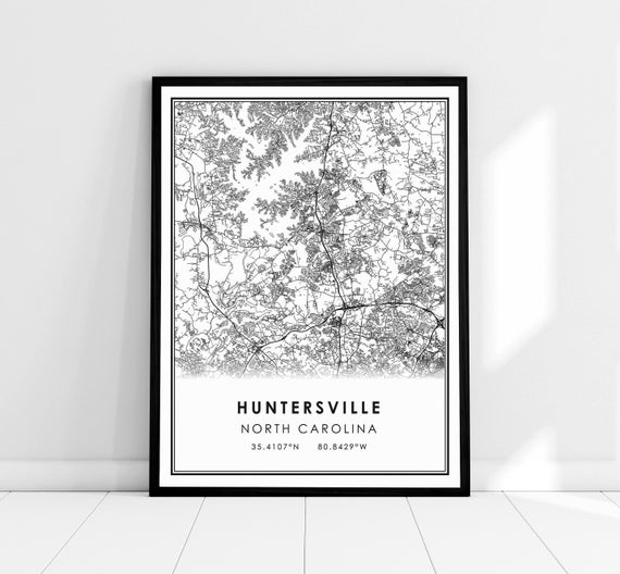 Huntersville North Carolina Map Art Print