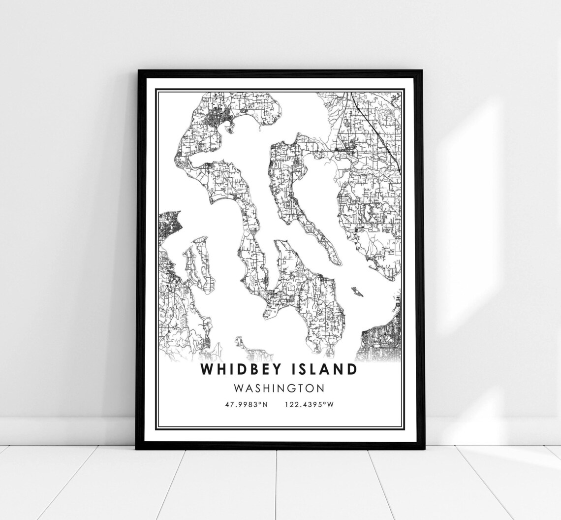 Whidbey Island Map Print, Washington Travel Poster