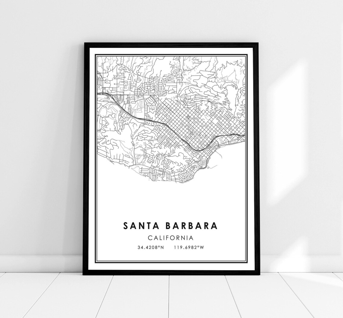 Santa Barbara Map Art Print, City Wall Art