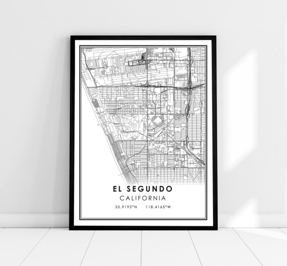 El Segundo California City Street Map Modern Minimalist Wall Art