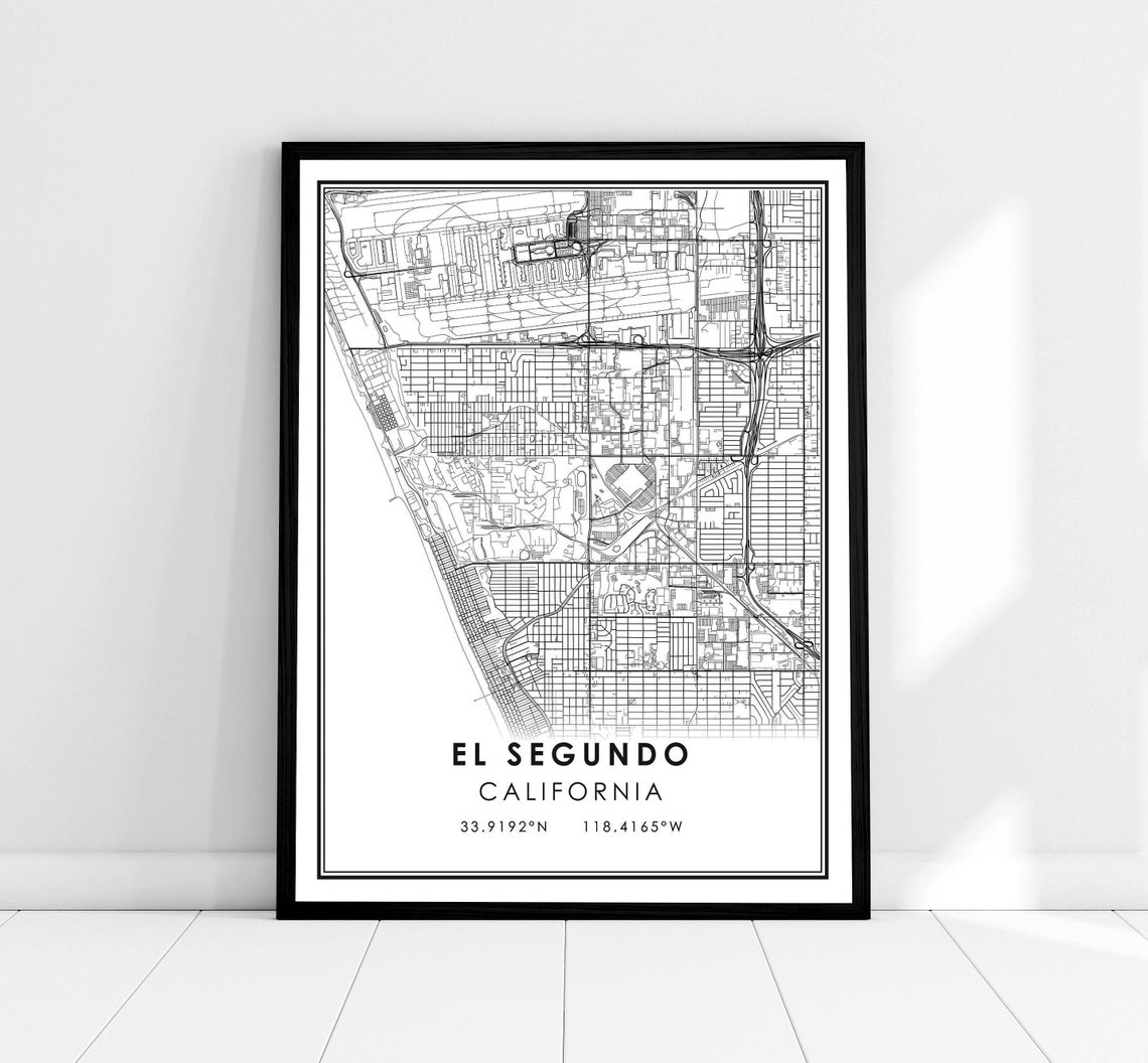 El Segundo California City Street Map Modern Minimalist Wall Art