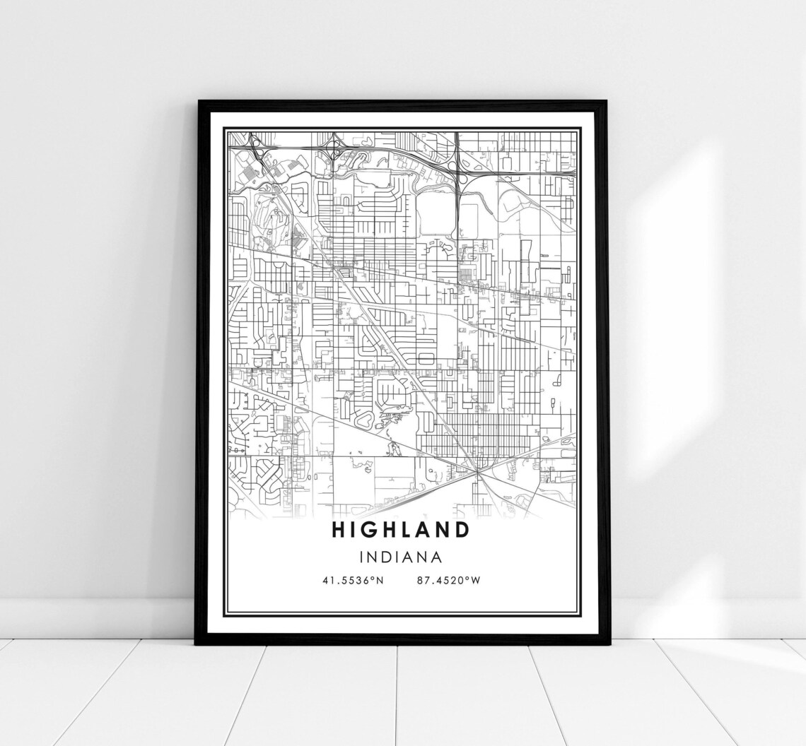 Highland Indiana Minimalist Street Map Coordinate Art Poster