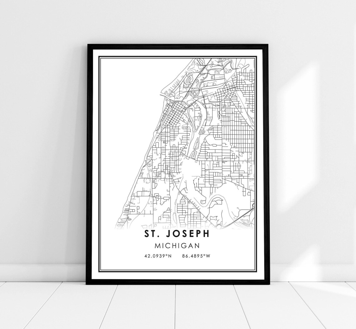 St Joseph Map Art Print, Michigan Travel Poster