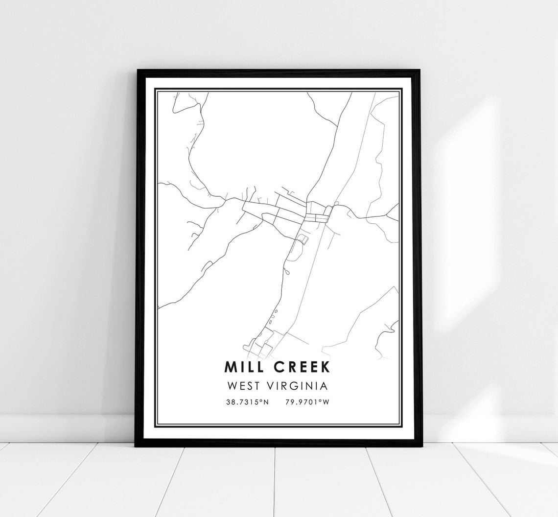 Mill Creek West Virginia City Map Line Art Poster Minimalist Decor