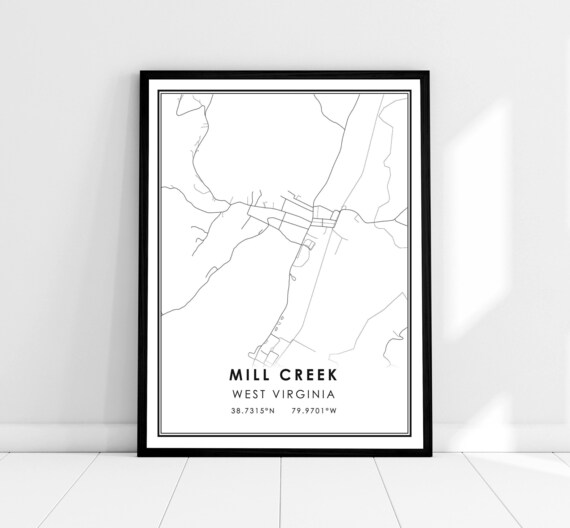 Mill Creek West Virginia City Map Line Art Poster Minimalist Decor