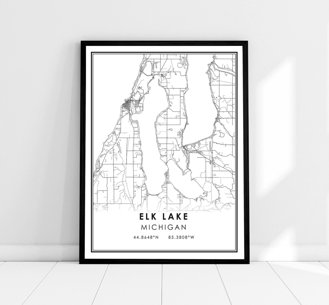 Elk Lake Map Print, Michigan City Poster