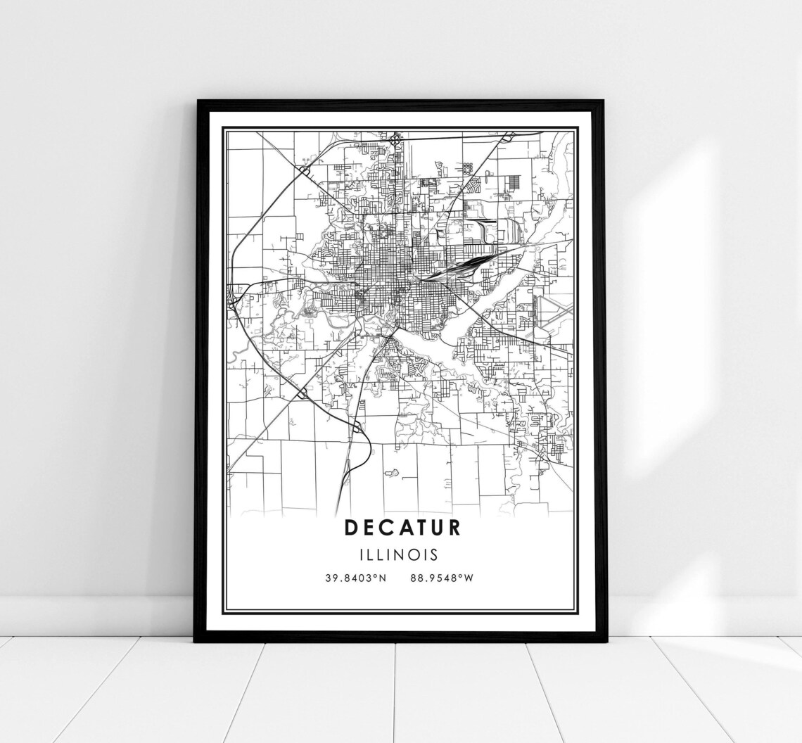 Decatur Map Print, Illinois City Travel Poster