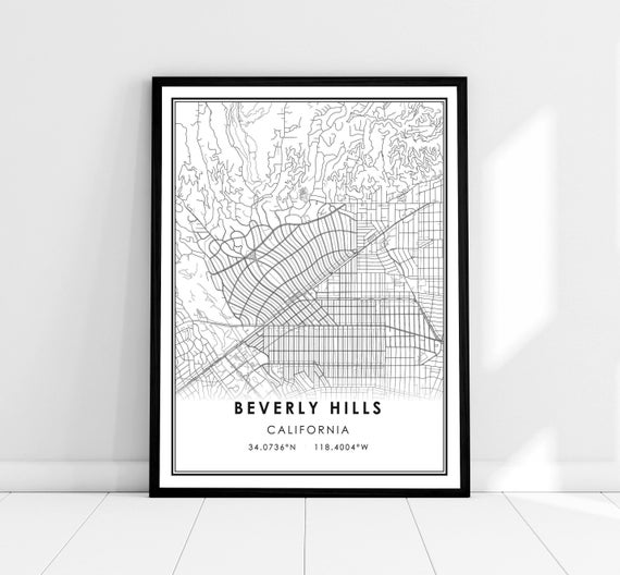 Beverly Hills Map Poster, City Travel Wall Art