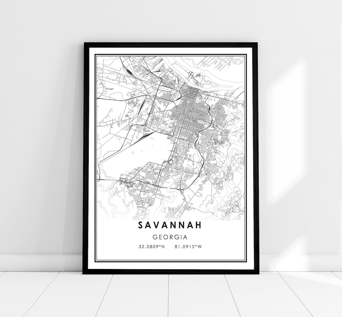 Savannah Map Poster Print, Georgia City Travel