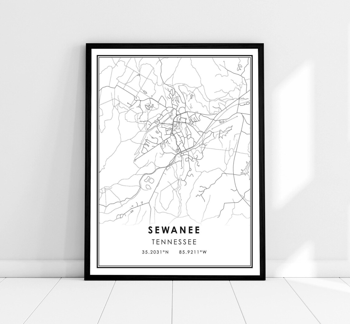 Sewanee Map Travel Poster, Tennessee City