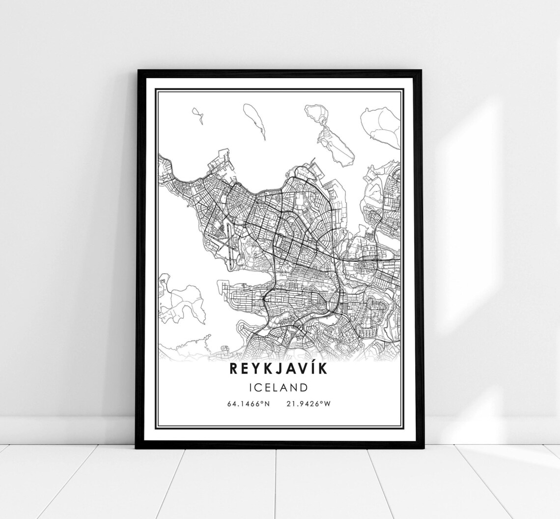 Reykjavik Map Print Poster, Iceland City