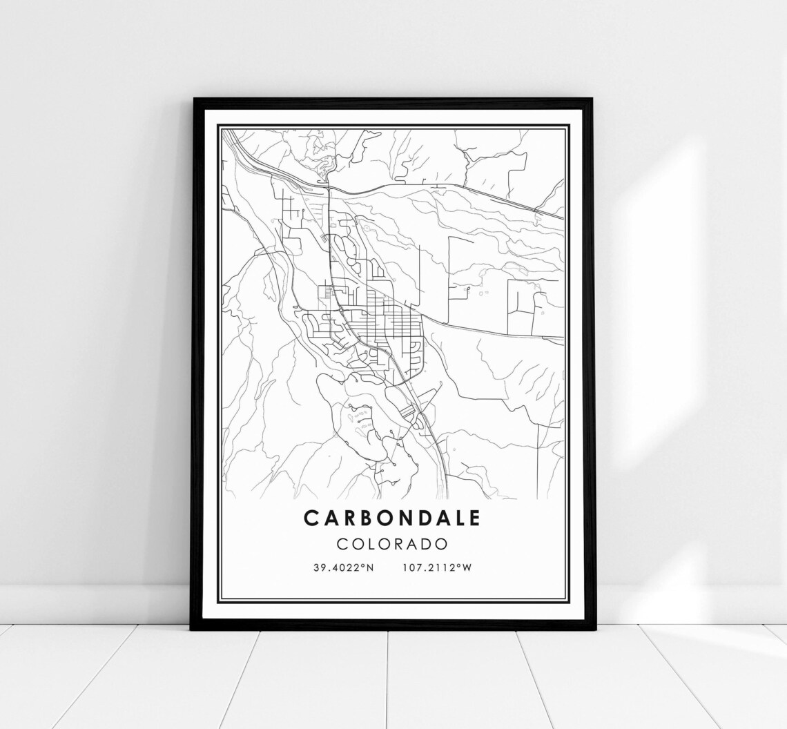Carbondale Colorado Minimalist Black and White City Map Poster