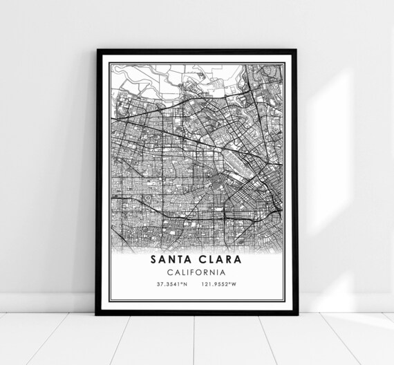 Santa Clara California Minimalist Black And White City Map Poster