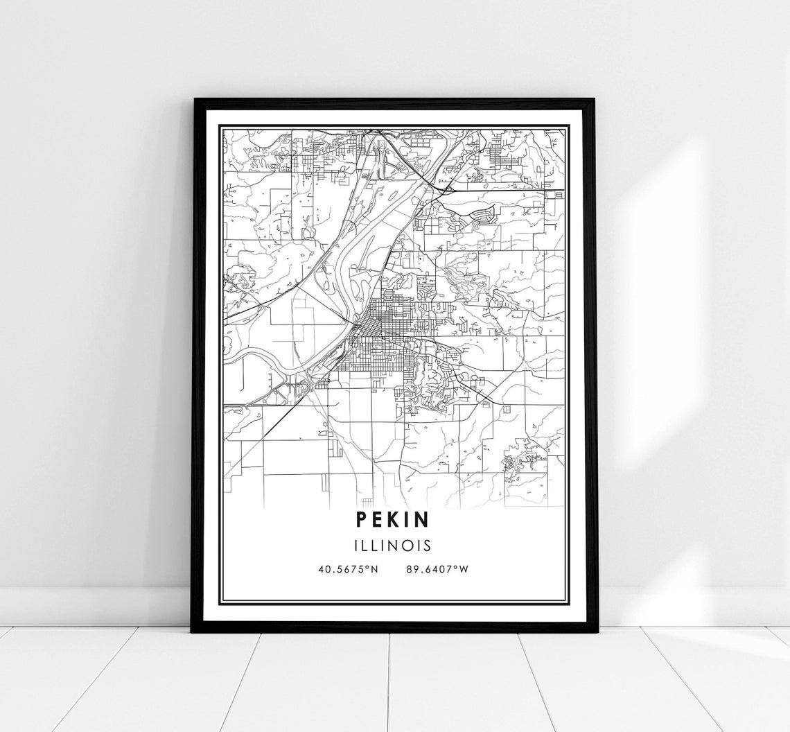 Pekin Illinois Minimalist Line Art City Map Travel Art Poster