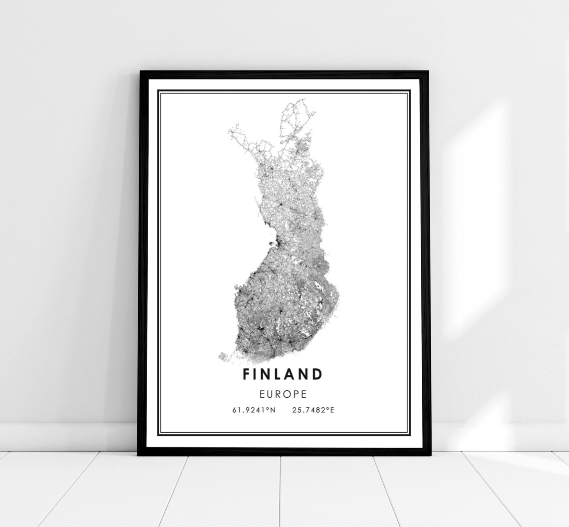 Finland Country Map Art Print, Travel Poster