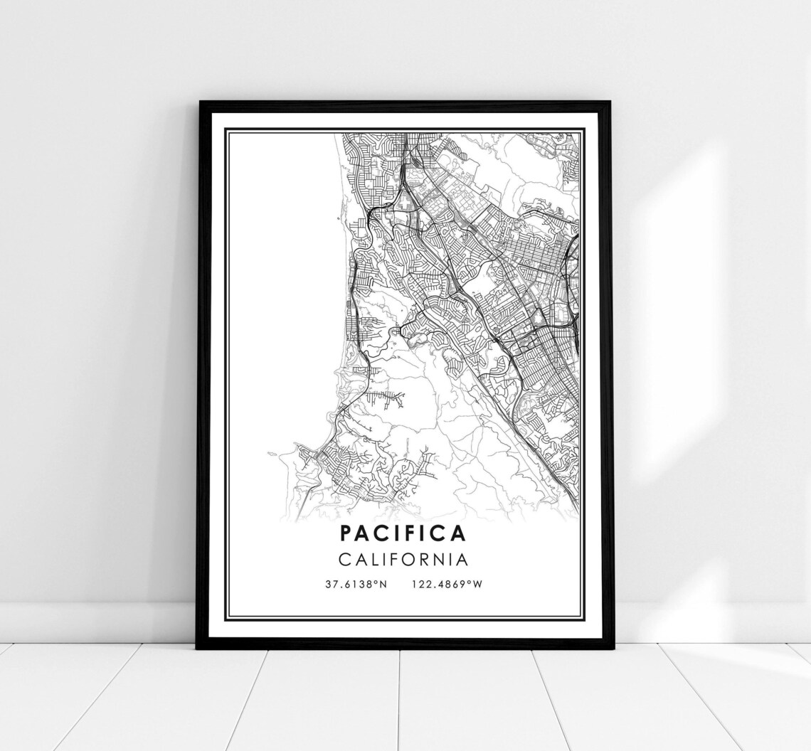 Pacifica Map Travel Poster, City Map Art Print