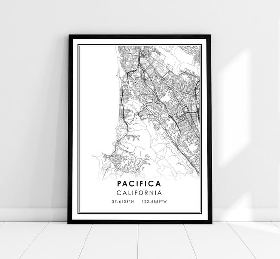 Pacifica Map Travel Poster, City Map Art Print
