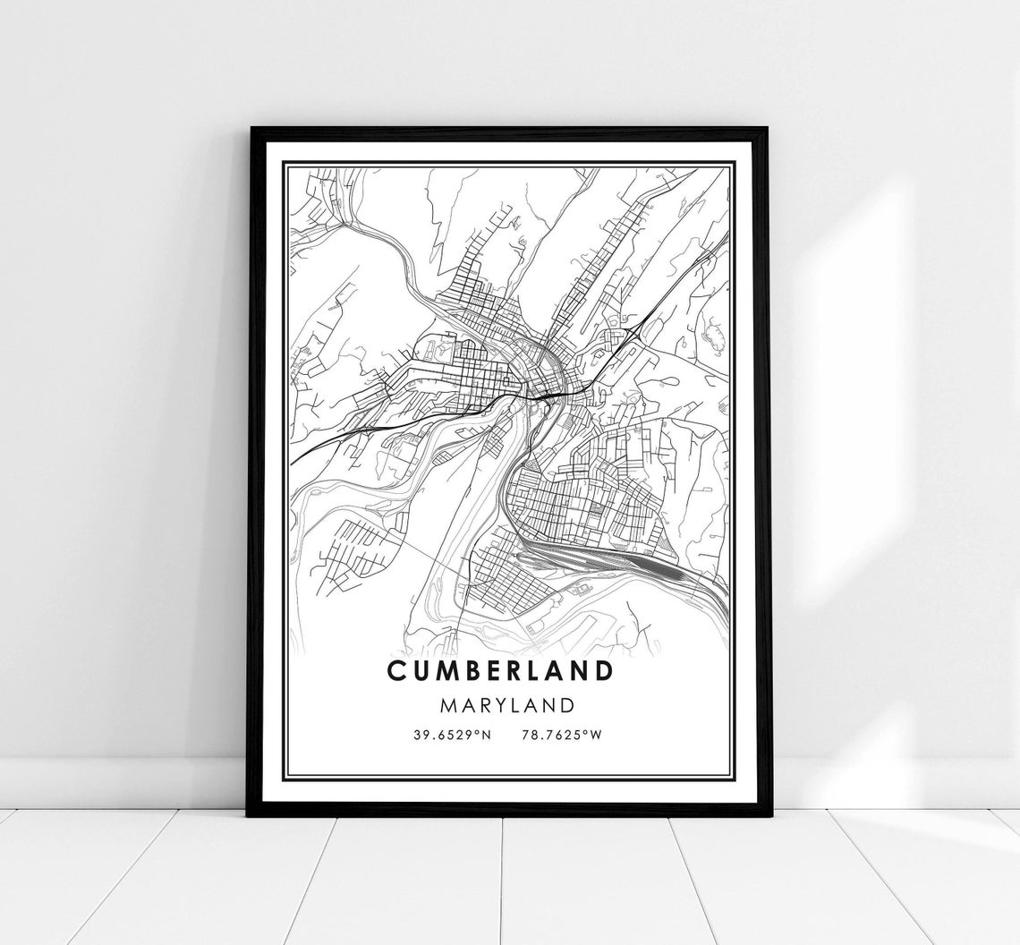 Cumberland Maryland City Map Poster with Coordinates Minimalist Art