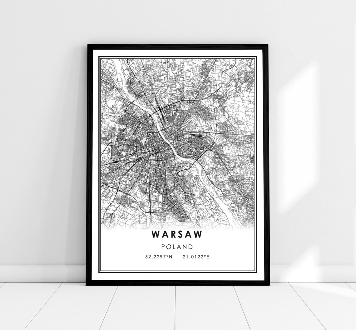 Warsaw Map Poster, Poland City Travel Print