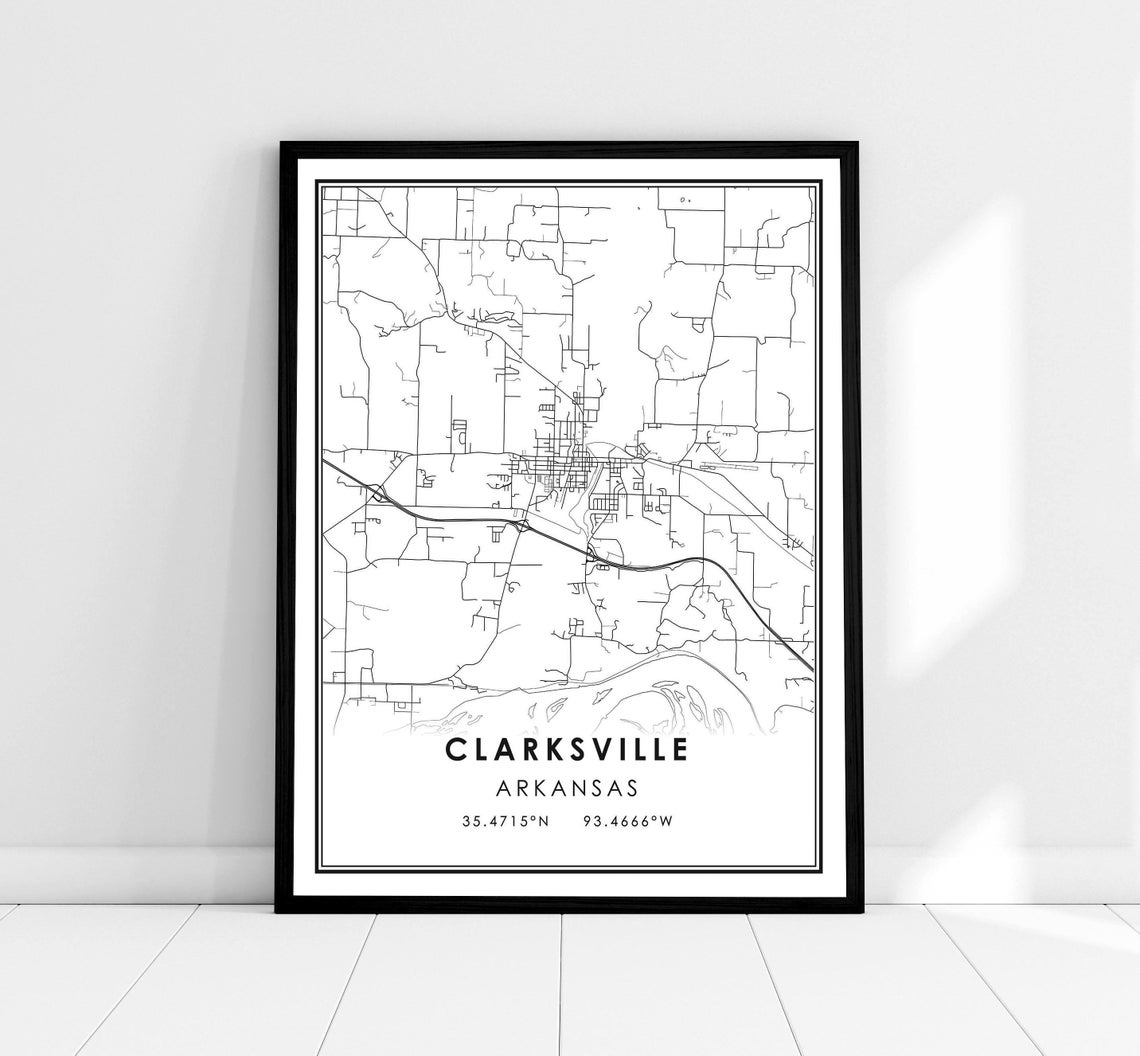Clarksville Arkansas Minimalist Street Map Coordinates Modern Wall Art