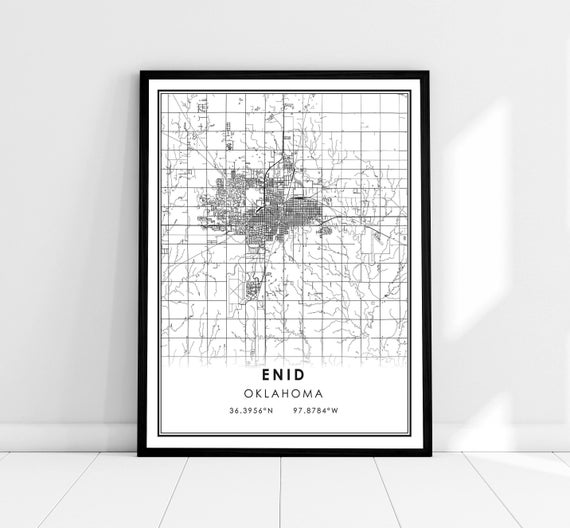 Enid Map Art Print, Oklahoma City Travel Map