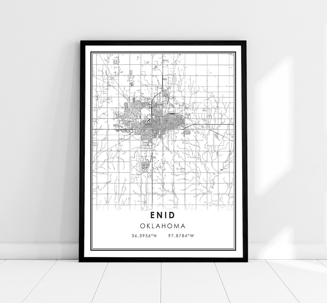 Enid Map Art Print, Oklahoma City Travel Map