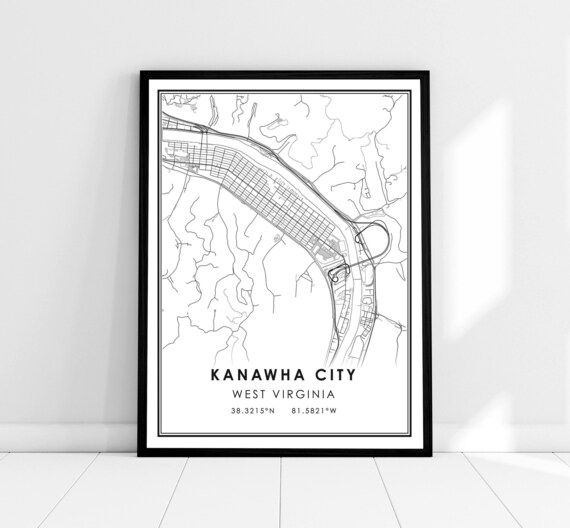 Kanawha City West Virginia Minimalist Street Map Vintage Art Print