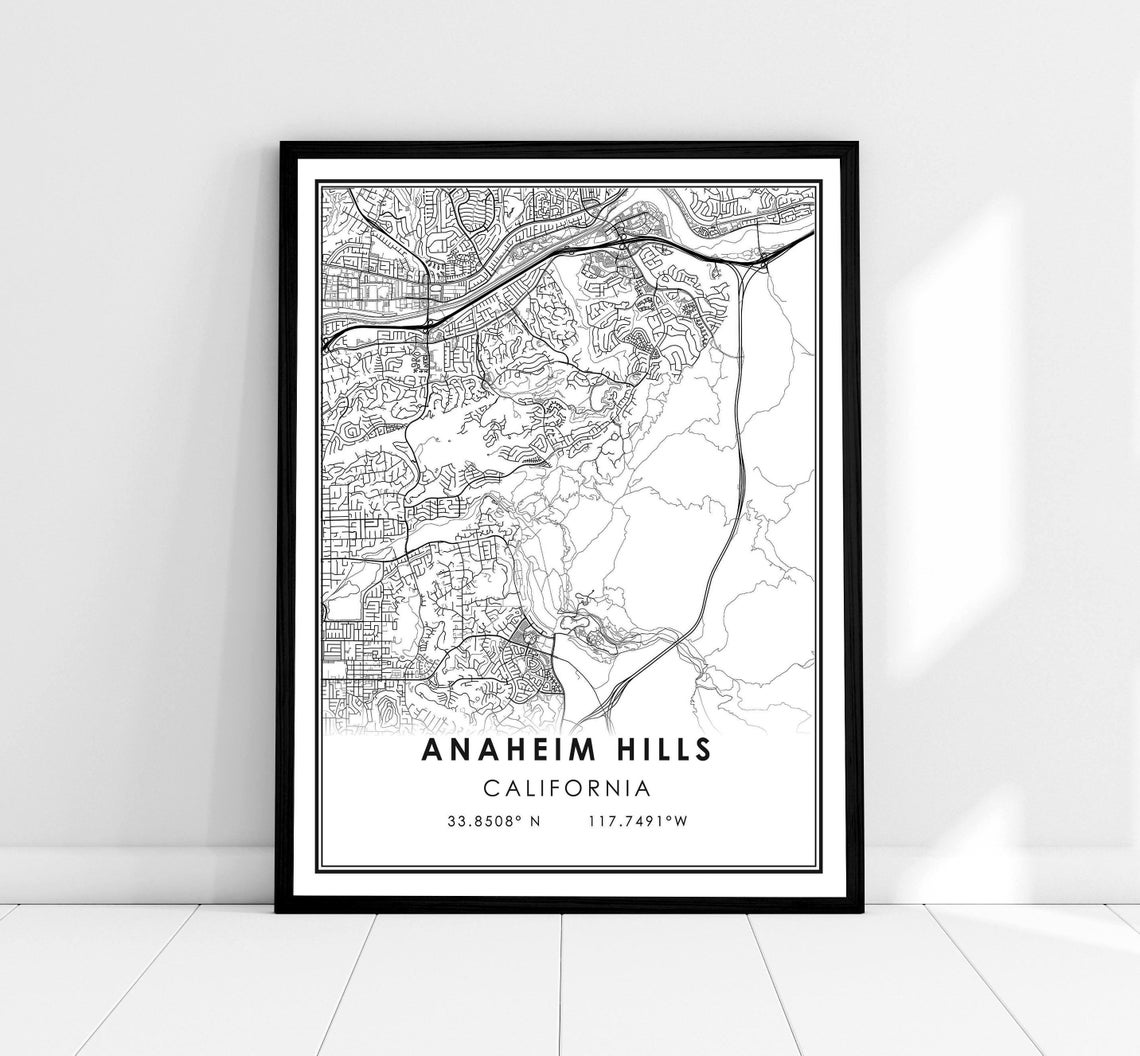 Anaheim Hills California Minimalist Street Map Line Art Poster