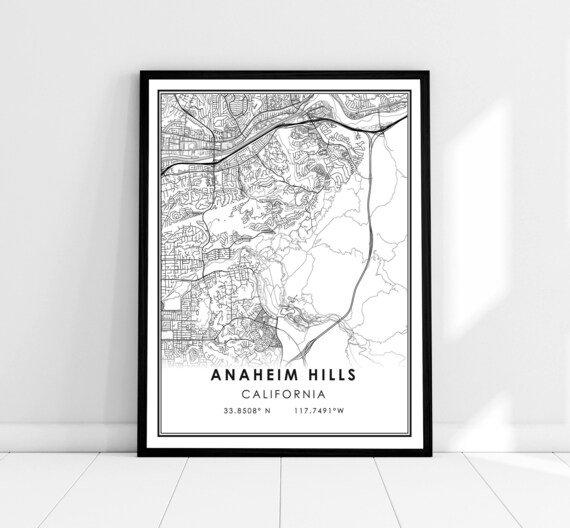 Anaheim Hills California Minimalist Street Map Line Art Poster