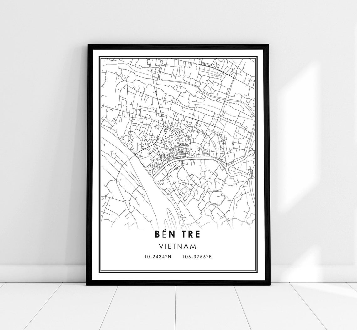 Ben Tre Vietnam Street Map With GPS Coordinates Minimalist Poster