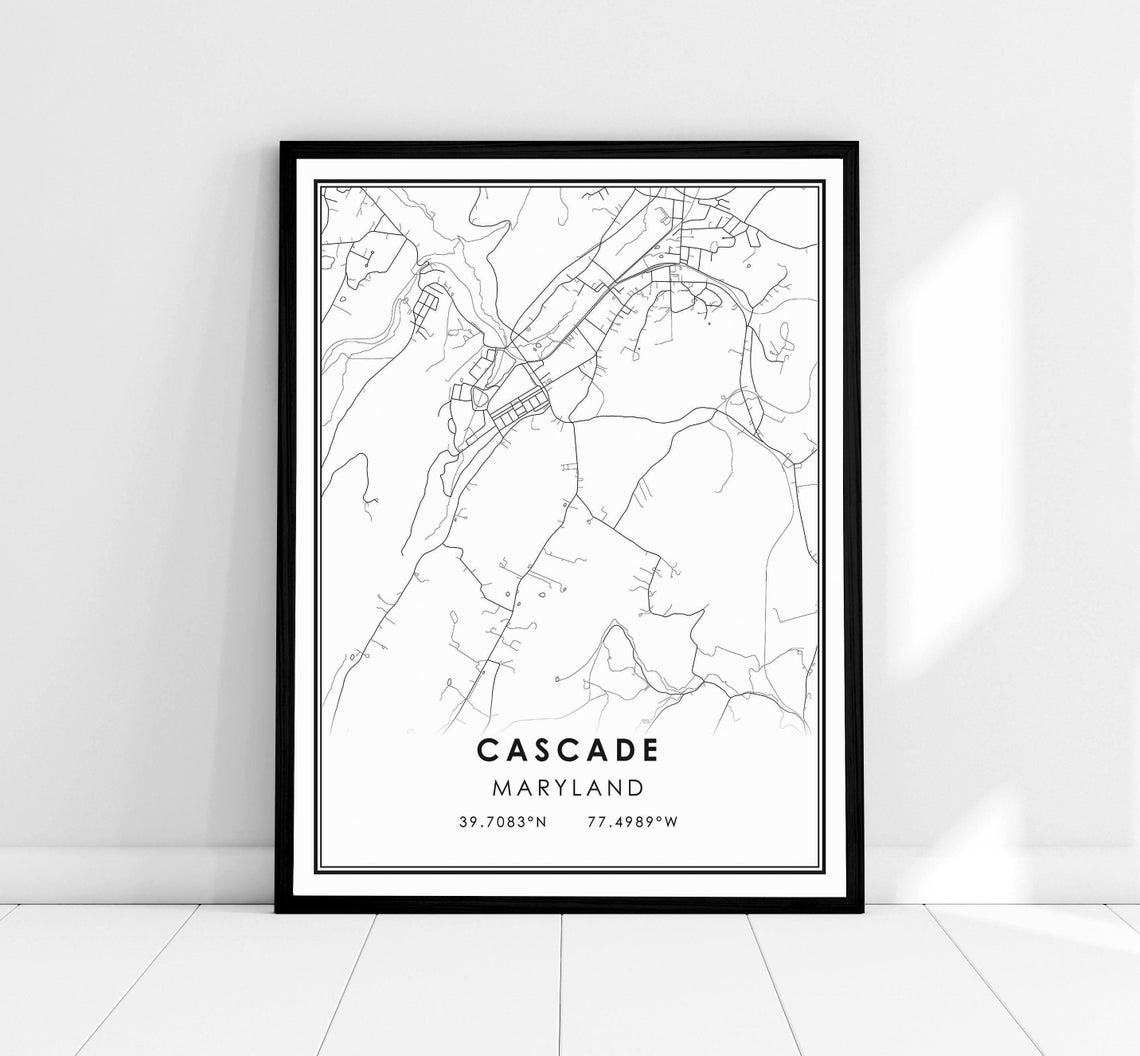 Cascade Maryland Minimalist Street Map Art Print With Coordinates