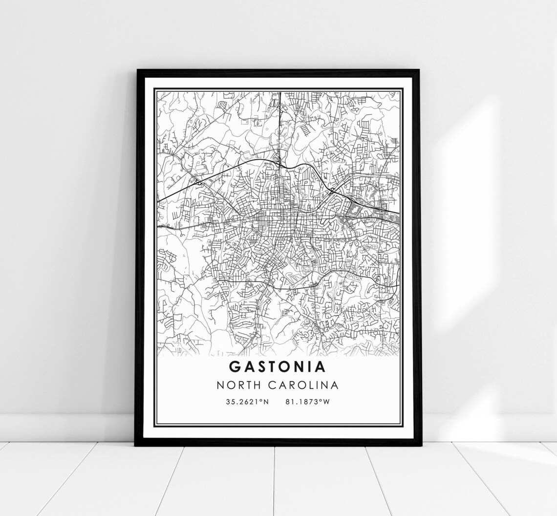 Gastonia North Carolina City Street Map Line Art Wall Decor Poster