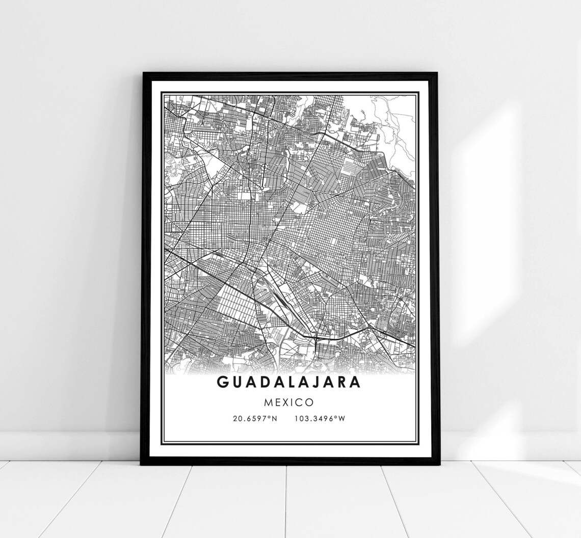 Guadalajara Map Poster, Mexico Travel Art Print