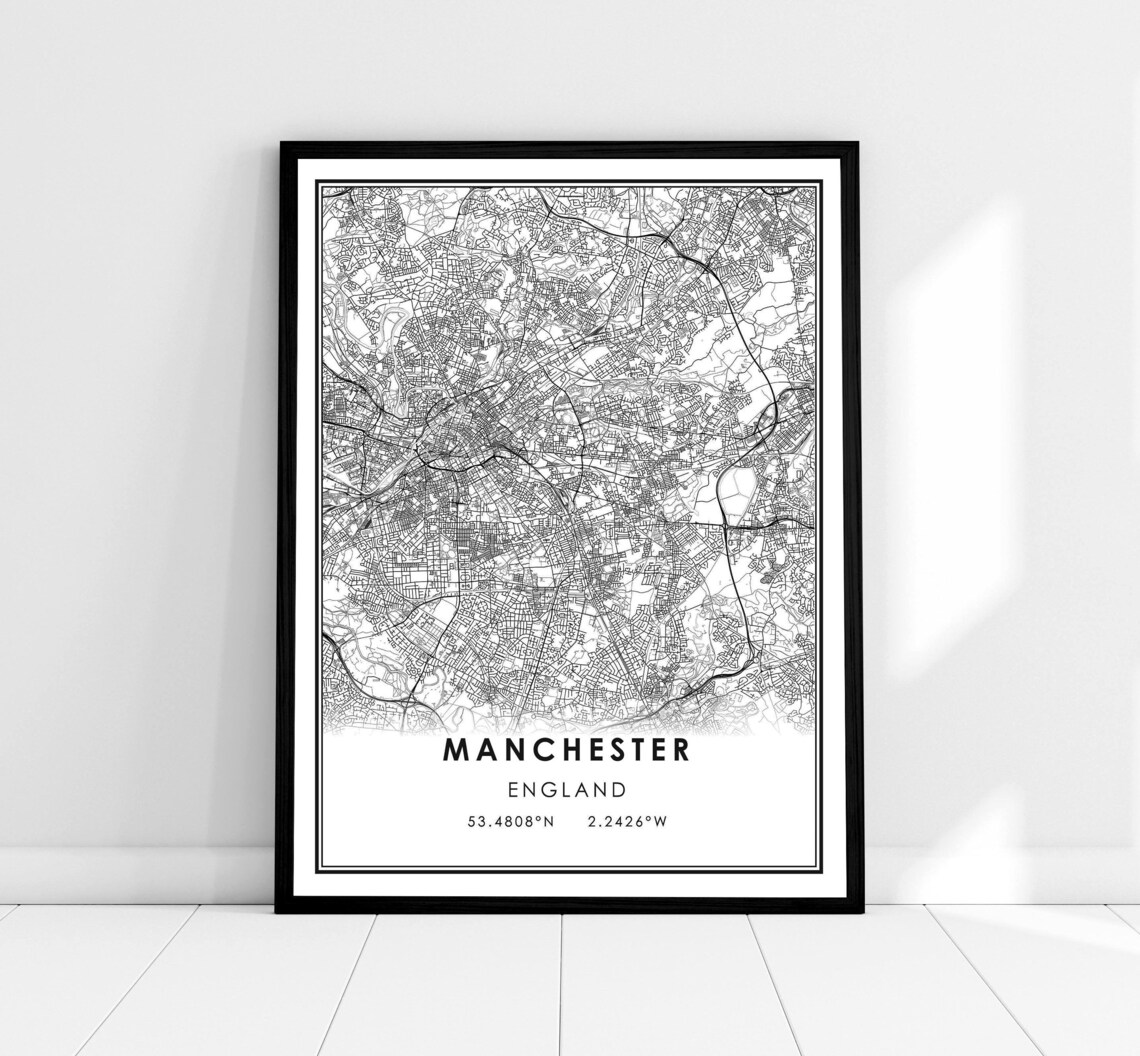 Manchester Map Travel Poster, England City Map