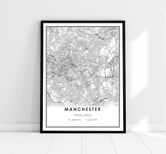Manchester Map Travel Poster, England City Map