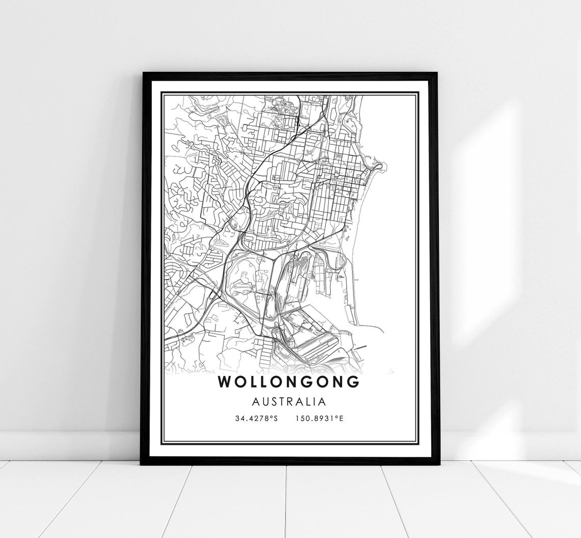 Wollongong Australia Minimalist Street Map Poster With Coordinates